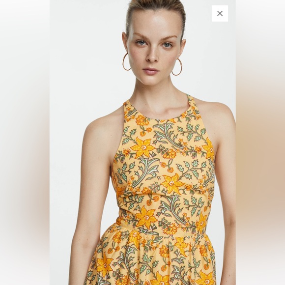 Mango yellow printed bow dress, size medium - Picture 2 of 2